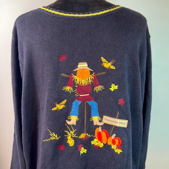🍁 Double Sides Vintage Embroidered Felt Patch Scarecrow Pumpkin Patch Sweater - Picture 6 of 7